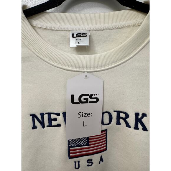 NWT New York City Cream Unisex Large Fleece Lined Cotton Crewneck NY Sweatshirt - Picture 4 of 5